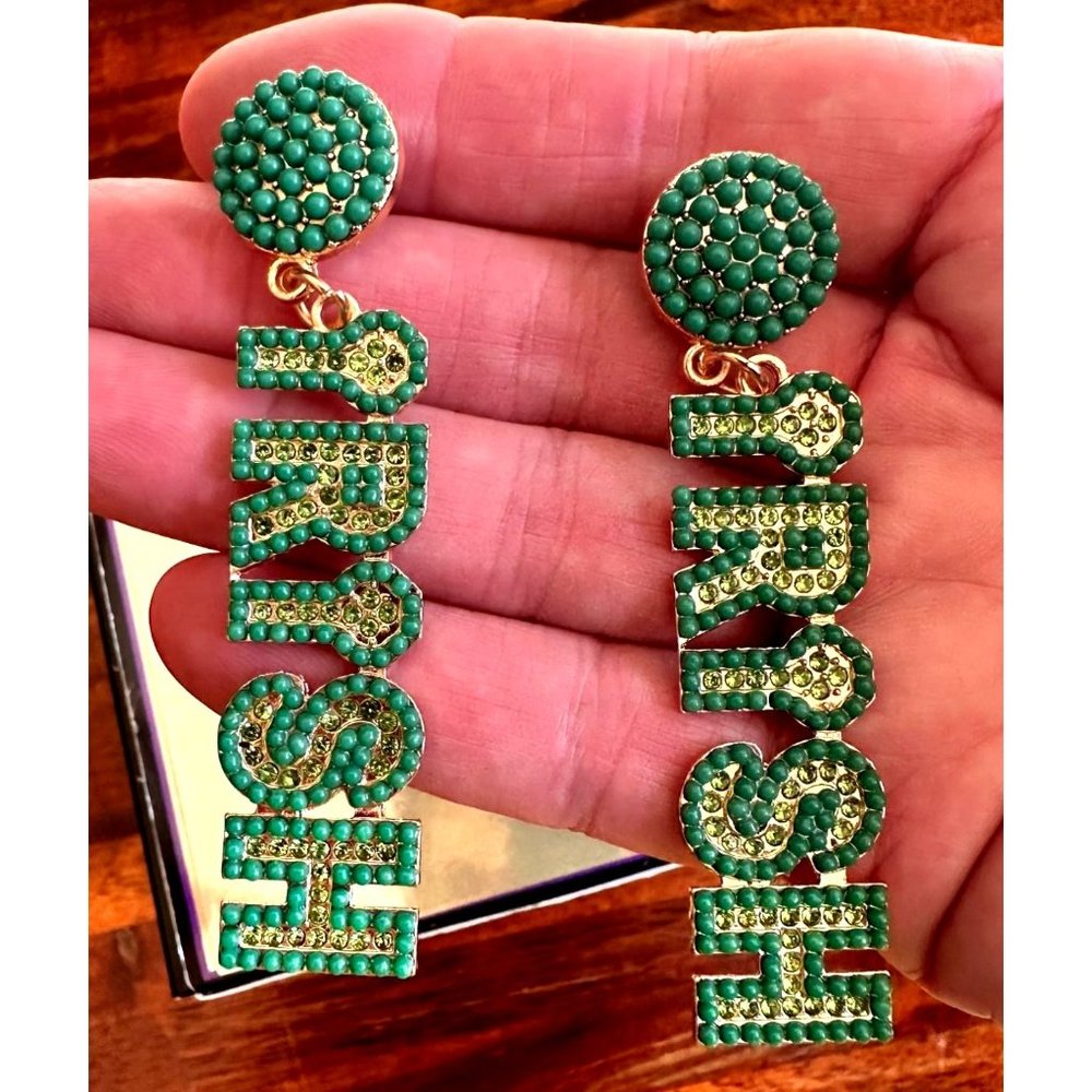 St Patrick's Day Earrings Irish Embellished Green Crystal Clovers Festiv…